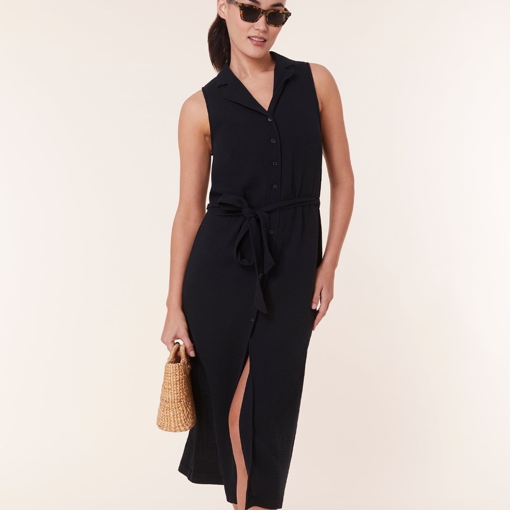 Andie The Flamenco Button Up Dress - Cotton Gauze - Black Size XSBLACK / XS